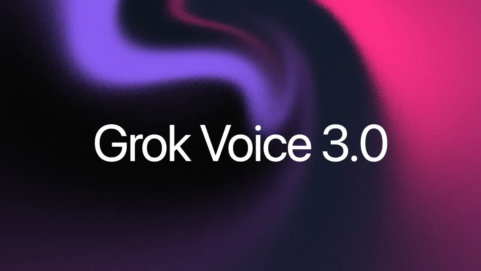 Copertina ufficiale di Grok Voice 3.0: la scritta bianca "Grok Voice 3.0" su uno sfondo sfumato viola e magenta (immagine di xAI)