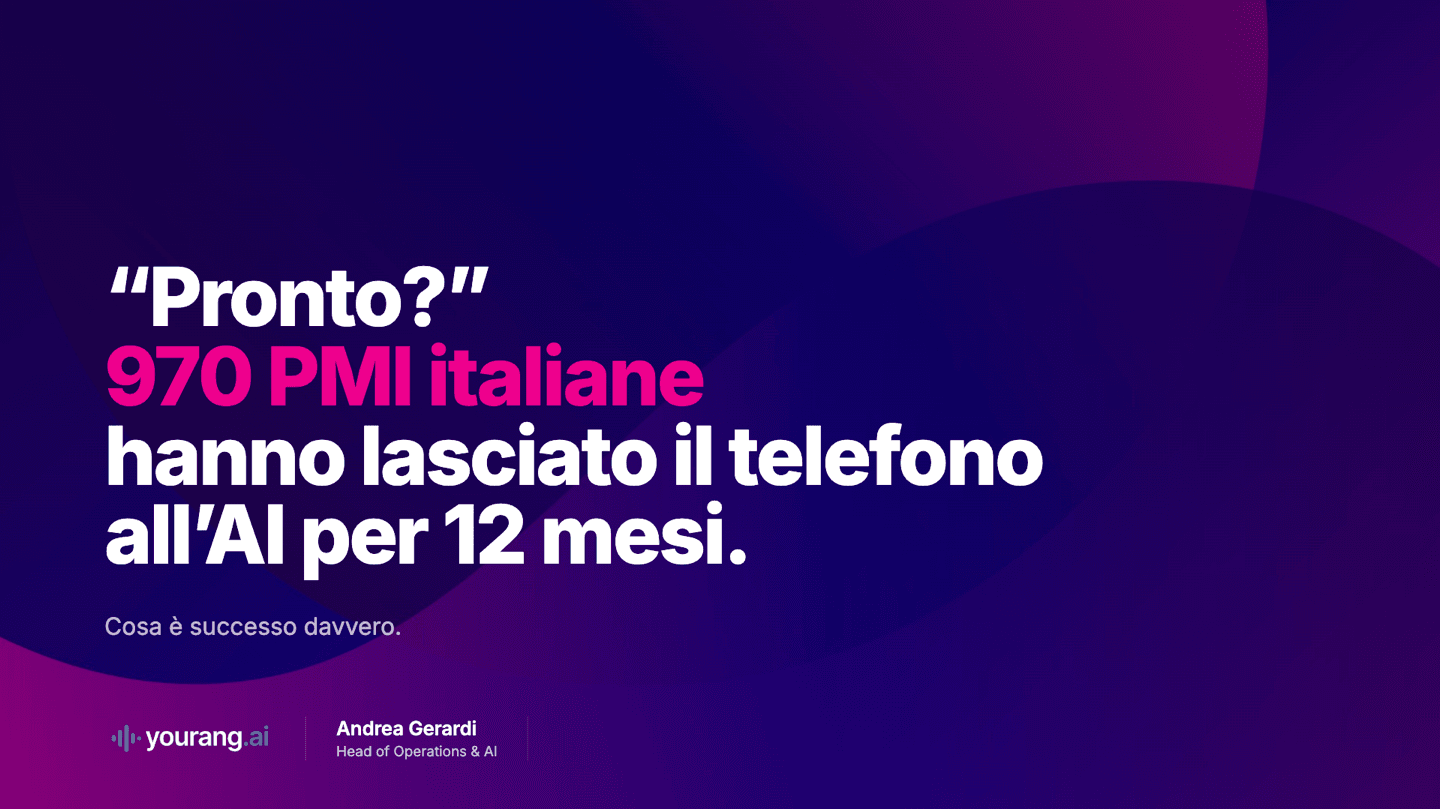 Slide del talk all'AI Week 2026: “Pronto?” 970 PMI italiane hanno lasciato il telefono all'AI per 12 mesi